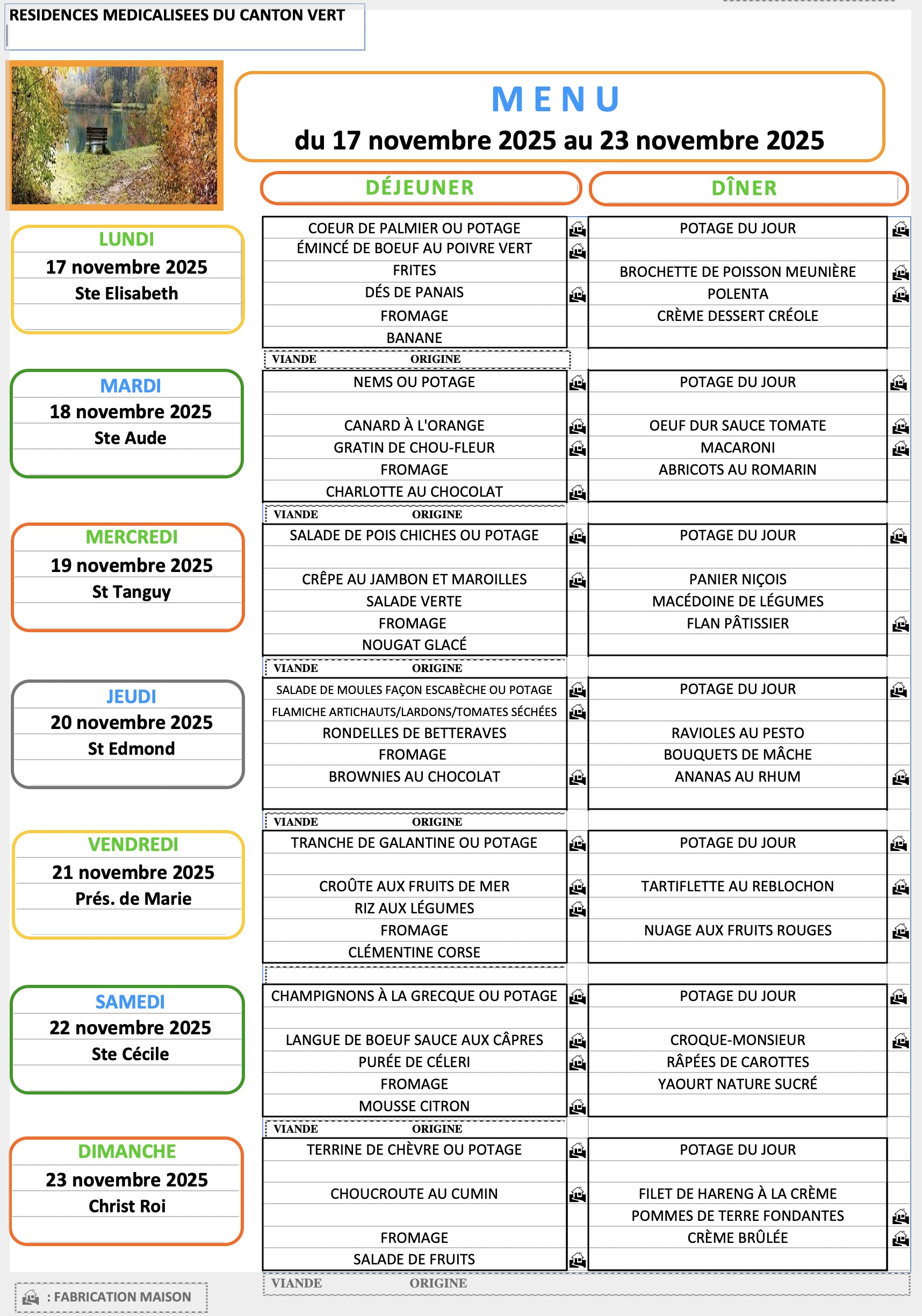 Menu du 17 au 23 Novembre 2025